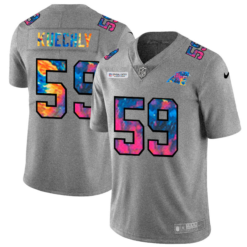 NFL Carolina Panthers #59 Luke Kuechly Men Nike MultiColor 2020  Crucial Catch  Jersey Grey->oakland raiders->NFL Jersey